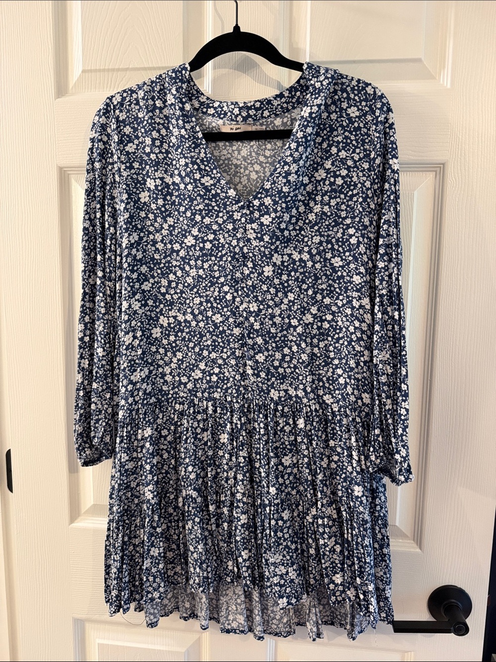 miami Navy and White Floral V-Neck Tiered Dress